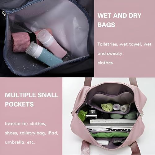 Image of Expandable 41L Travel Duffle Bag for Women - Wheeled Foldable Luggage with Handle, Large Rolling Handbag for Personal Items, Weekend Trips, Gym & Cabin Carry-On Travel Companion ((Pink)-01.)