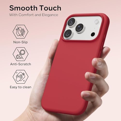 Image of DIZORO Compatible with (iPhone 17 Pro Max Case)(2025), Liquid Silicone 3 Layers Full Covered Soft Gel Rubber Phone Case,Shockproof Protective Cover with Anti-Scratch Microfiber Lining-Stone Red