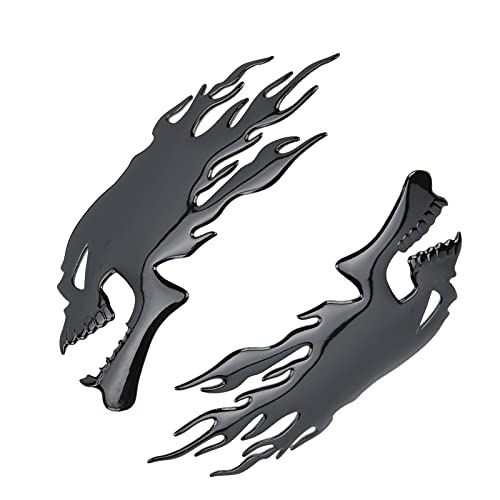 Aramox 2Pcs Fuel Tank Sticker 3D Motorcycle Tank Pad Gas Oil Fuel Tank Pad Decal Universal Flame Skull Decal Decorations For Motorcycle(Black) #TOP5