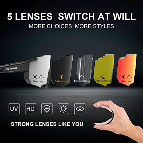 Phmax Polarized Cycling Glasses With 5 Interchangeable Lenses,Mtb Biking Running Baseball Sports Sunglasses For Men Women #TOP1