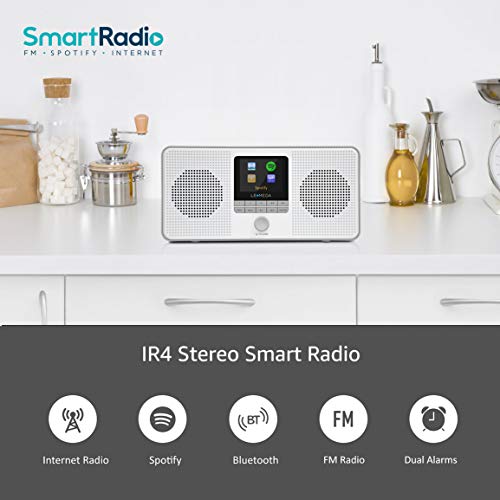 LEMEGA IR4 Portable Stereo Internet Radio,FM Digital Radio,WIFI,Spotify Connect,Bluetooth,Dual Alarms&Clock,Kitchen/Sleep/Snooze Timer,40 Pre-sets,Headphones,Built-in Battery and USB Powered-Cold Gray - Thumbnail 5