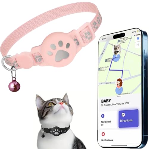 Collare Gps gatto, Gps per Gatti Senza SIM Senza Abbonamento, Impermeabile, Batteria a Lunga Durata, Localizzatore GPS per Gatto Funziona con goo- gle Find My (solo Android) (Rosa)