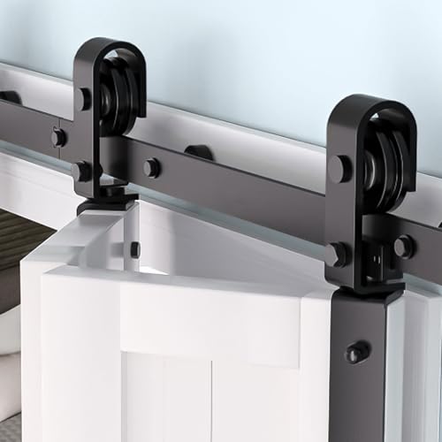 60"/5FT Bi-Folding Sliding Barn Door Hardware Kit for 2 Doors, Heavy Duty Bi Fold Barn Door Hardware Track Kit Fit for Double 28" Bifold Doors, Smoothly & Quietly, Hardware Only