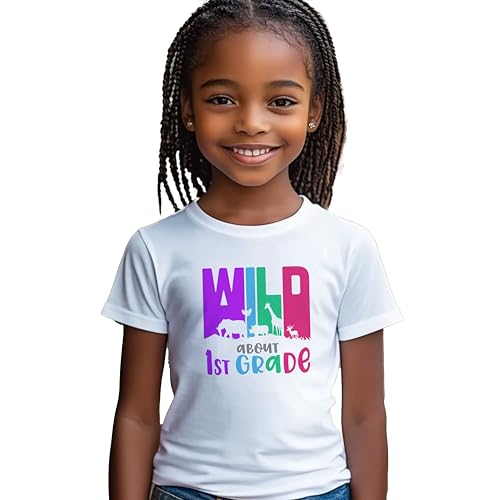 Wild About First Grade #2 Kids Shirts, YS - YXL, Girls, Zoo Animals, Great for The First Day of School Or Everyday Wear