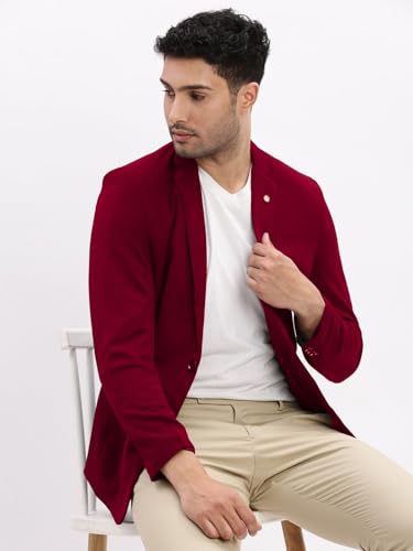 Image of SHOWOFFFF Men Solid Single Breasted Casual Blazer | Notched Lapel Full Sleeves Cotton Blazer for Mens | Slim Fit Regular Length Blazer for Men's