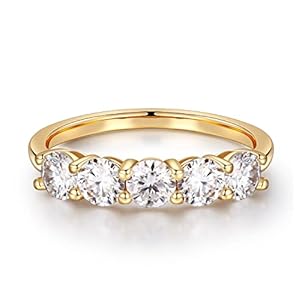 5 Stone Moissanite Rings for Women, 3.75MM D Color VVS1 Clarity Lab Created Moissanite Anniversary Rings 14K White Gold Filled S925 Sterling Silver 5 Stone Moissanite Wedding Bands for Women Jewelry