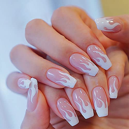 Sethexy Brillant Ballerine Faux ongle Moyen Cercueil Faux ongles Rose Ongles avec de la colle 24 pièces Feu Acrylique Appuyez sur les pointes des ongles pour les femmes et les filles