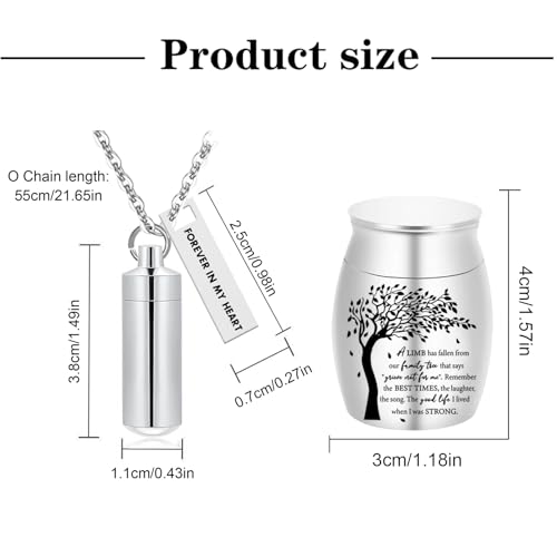 8Pcs Urn Necklace for Ashes Tree of Life Cremation Urn Waterproof Carved Ashes Locket with Cylinder Jewelry for Ashes with Forever in my heart ﻿ ﻿2