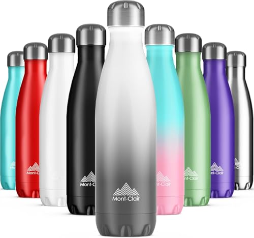 Image of Mont-Clair Stainless Steel Water Bottle, Vacuum insulated - BPA Free, 12h Hot & 24h Cold Drinks, Metal Water Bottle 17 oz Leakproof, Ideal for Adult, Kids, Running - Gradient - White & Grey