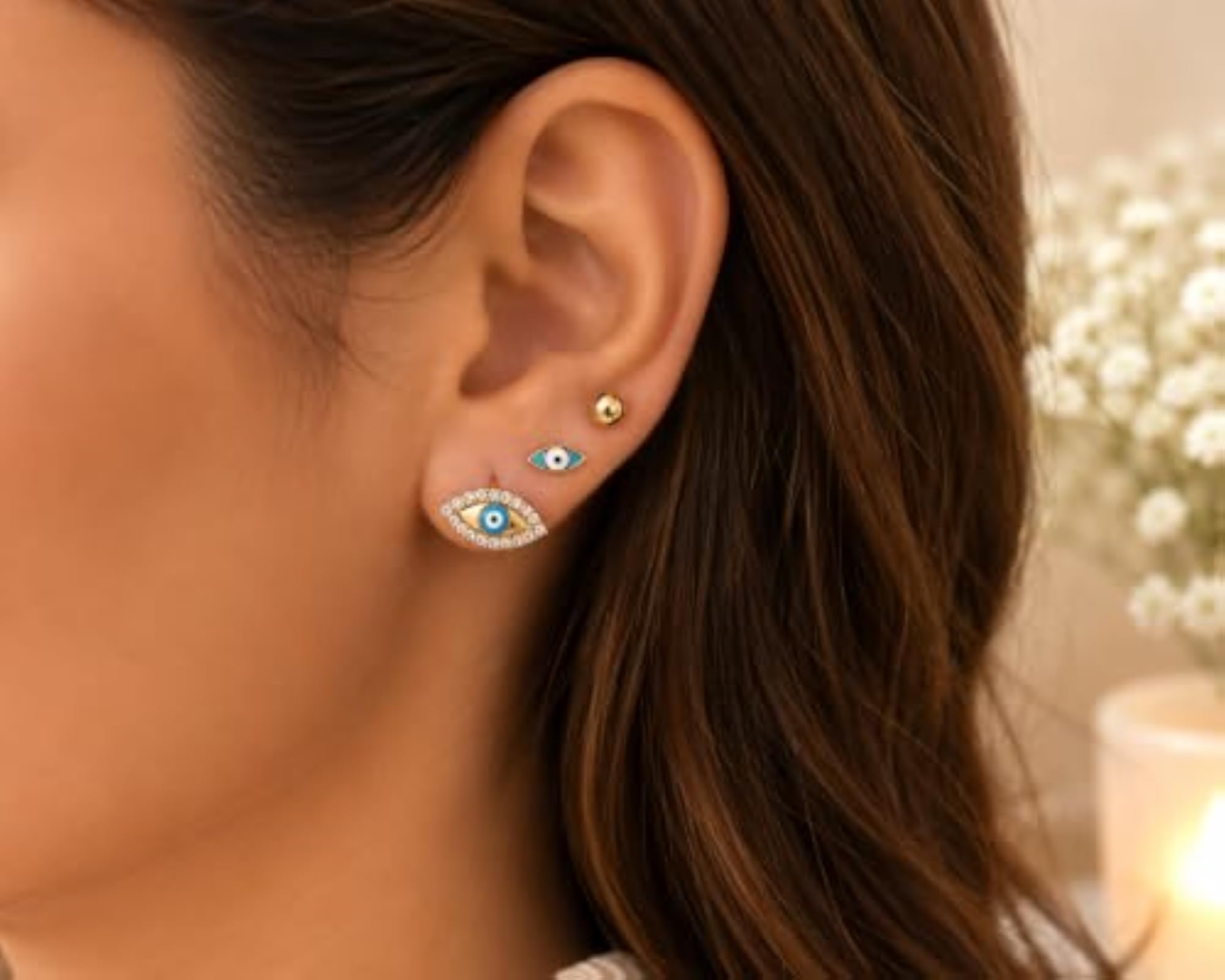 Gold Evil Eye Multi-Stud Earring Set