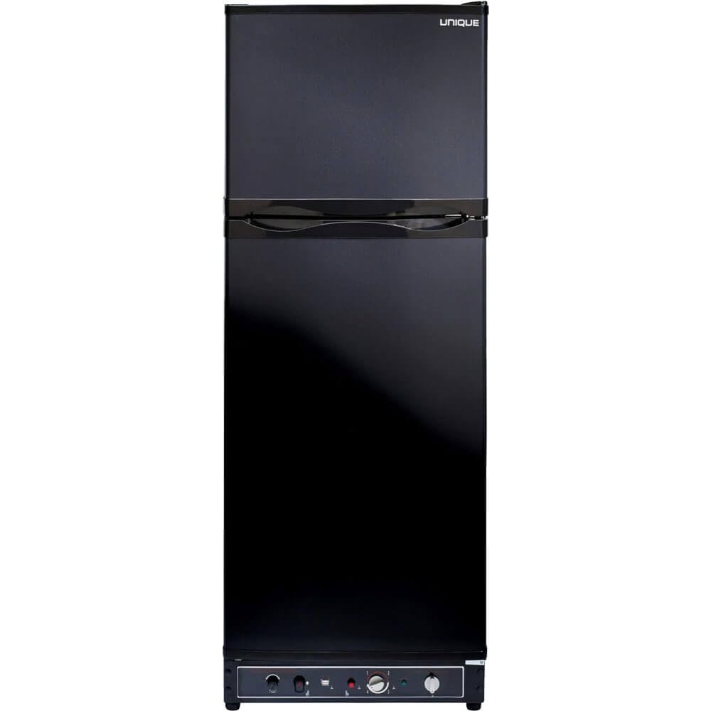 Unique Appliances UGP-10C SM B Off-Grid 10 Cu. Ft. Propane Top Freezer Refrigerator, Black; Battery-Operated Interior Light; Front-Mounted Controls with Cover; Dual Power | Fridge.com