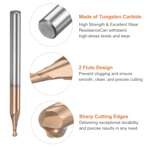 Image of HARFINGTON Ball Nose End Mill 2 Flute 1 /8 inch Diameter 1 /4 inch Shank Tungsten Carbide Spiral CNC Router Bits 0.3 inch Cutting Length Single End Ball Cutting Tool for Carving Engraving Grinding