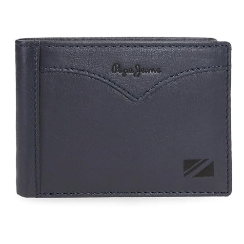 Pepe Jeans Herren Brieftasche, Bifold, Blau, 11,5 x 8 x 1 cm, Leder, RFID-geschützt