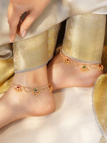 Image of Rubans Gold Plated Charm Layered Anklet Party Handcrafted For Women & Girls