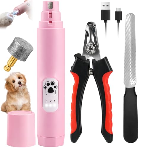 Dog Nail Grinder 3 Speeds Electric Dog Nail Trimmer Super Quiet Rechargeable Pet Nail Grinders with LED Lights Painless Paws Grooming Smoothing Tool for Large Medium Small Dogs Cats
