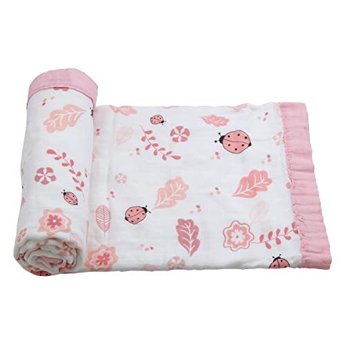 YEBON Manta de muselina de bambú suave y acogedora, manta de recepción de toalla de baño para niños pequeños como manta de cochecito de 110 x 120 cm (mariquita rosa) Cover