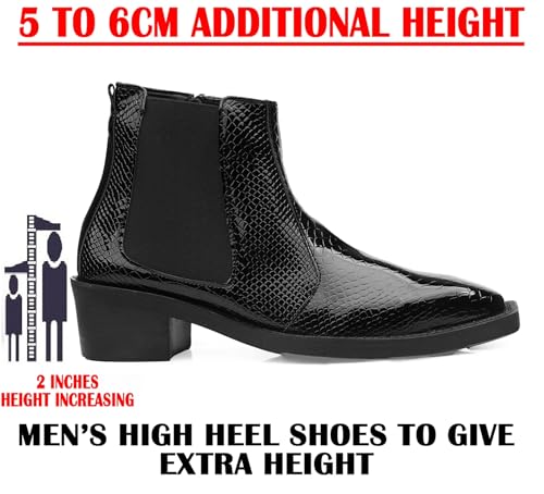 Image of BXXY Men's 2 Inch Block Heel Height Increasing Faux Leather Material, Casual Formal Slip-On Chelsea Boot