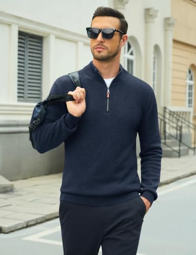 Image of MAGCOMSEN Men's Quarter Zip Pullover Lightweight Mock Neck Polo Sweater Long Sleeve Warm Fall Winter Pullover Sweaters