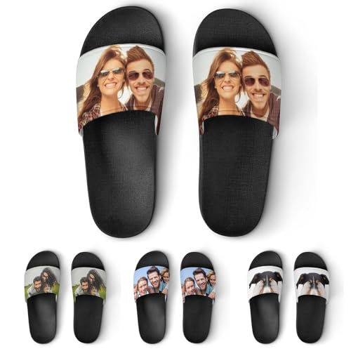 Custom Slides Slippers - Personalized Casual Sandals - Add Your Photo Name Design Sandals - Indoor Outdoor Beach Water Fashion Sandals Open Toe for Men Women