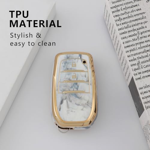 Image of keyzone TPU car key cover compatible for Toyota Innova Crysta, Hilux, Innova HyCross 2 button smart key (Marble)