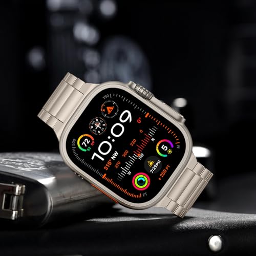 Image of Anlinser Metal Bands Compatible with Apple Watch Band 49mm 46mm 45mm 44mm 42mm for Women Men, Stainless Steel Business Strap for iWatch Ultra 3 /2 /1 SE Series 11 10 9 8 7 6-1 (Starlight)