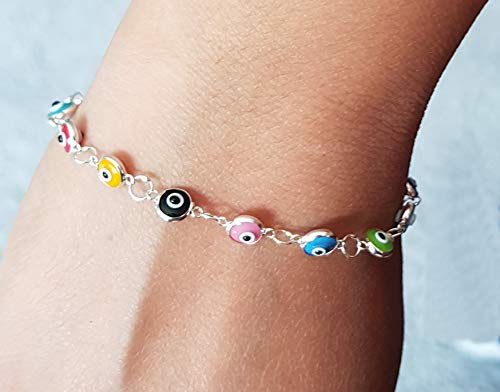MYSTIC JEWELS By Dalia - Silver Good Luck Eye Bracelet with Tiny Eyes - 7.5"4