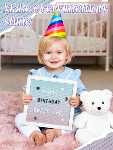 Image of 10 inchx10 inch Felt Letter Board with LED Lights & Stand, First Day of School Sign | Wall /Desk Display, 450-Letter, Message Custom Signs Poster Board, Baby /Pregnancy Announcement /Birthday Decorations, Gradient
