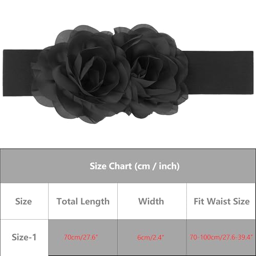 Women's Big Double-Flower Stretchy Belt, Elastic Wide Chunky Waistband Belts for Dress4
