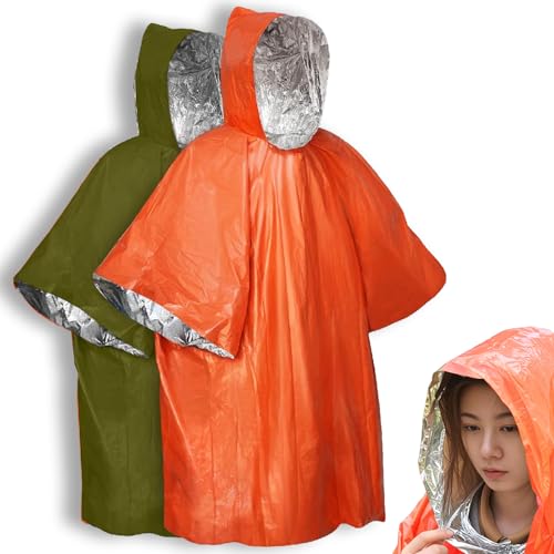 Image of Emergency Survival Poncho, Mylar Liner - Retains 92% Body Heat, Reversible with Hood