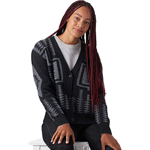 Pendleton Women's Harding Lambswool Cardigan Sweater, Black Heather/Grey Heather, MD