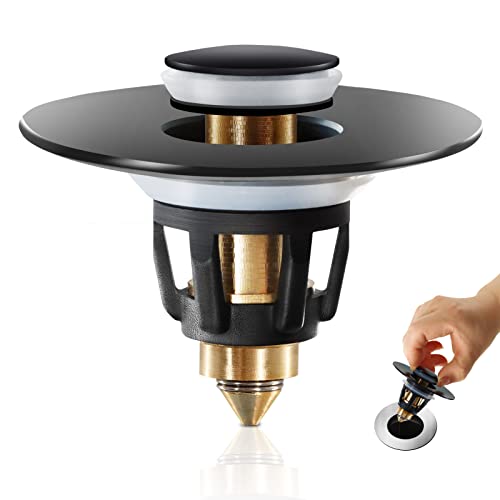 Image of QYHNYJF Black Bathroom Sink Stopper - Pop Up Drain Stopper & Sink Strainer, Universal Sink Plug for 1.1 inch to 1.5 inch Bathroom Sink Drain Pipes, Matte Black Finish