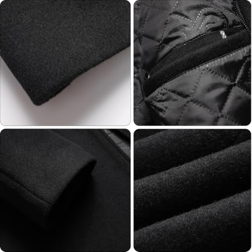 Image of PRIJOUHE Mens Wool Trench Coat Winter Hooded Pea Coat Long Jacket Overcoat