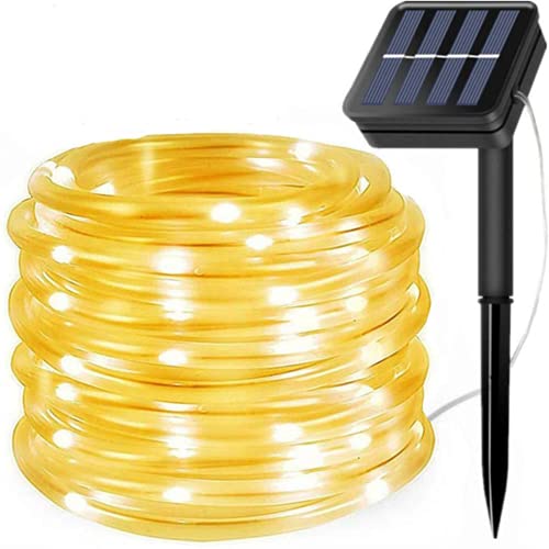 Tira de luces solares para exteriores, 7 m, resistente al agua, tubo LED, cadena de luces de hadas, para jardín, jardín, patio, fiesta, decoración de boda (blanco cálido) Cover