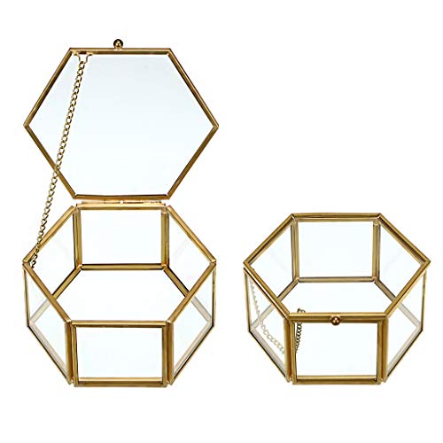 Hipiwe Preserved Flower Glass Box, Hexagon Glass Jewelry Decorative Box, Ornate Trinket Display Organizer Case Keepsake Box Gift For Women And Girls #TOP3