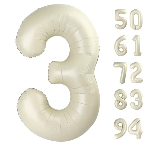 Image of Cream 3 Balloon, Cream Number Balloons 40 Inch, 3rd Birthday Decorations, Men Women Party Supplies for Party Decorations, Number 3 Balloon