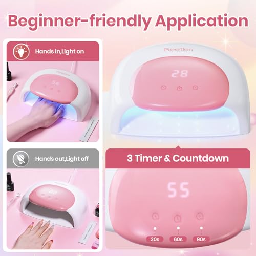 Image of Beetles UV Nail Lamp, Candy White Gel Nail Light with 3 Timer 30 /60 /90s and Countdown Display LED Nails Lamps for Gel Polish Smart Sensor Larger Space Nails Dryer Flash Cure DIY Tools Gifts for Women