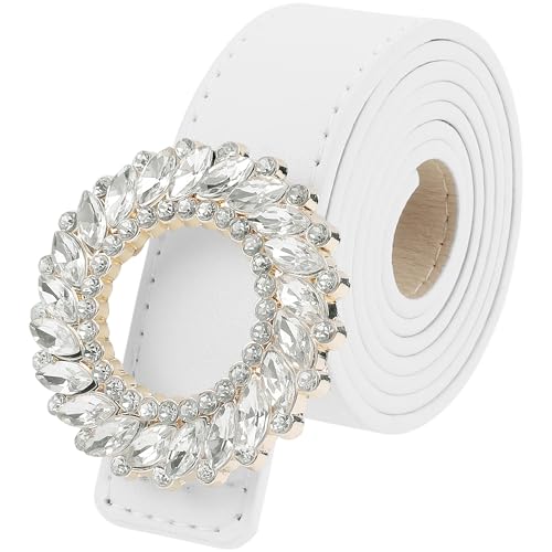 Women's Faux Leather Belt Fashion Ladies Belt with Rhinestone Buckle for Jeans Pants