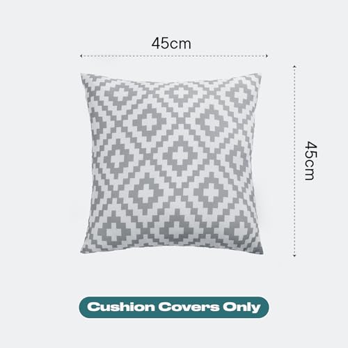 Brentfords 4 Pack of Geometric Outdoor Cushions Cushion Covers Water Resistant Home Geo Grey Decorative Seat Pads Garden Patio Pillow, 45 x 45cm