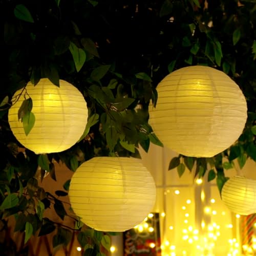 Kittmip 24 Pcs Paper Lanterns Assorted Size Round Hanging Lanterns with Accessories for Indoor Outdoor Home Wedding Birthday Party Decor(White)