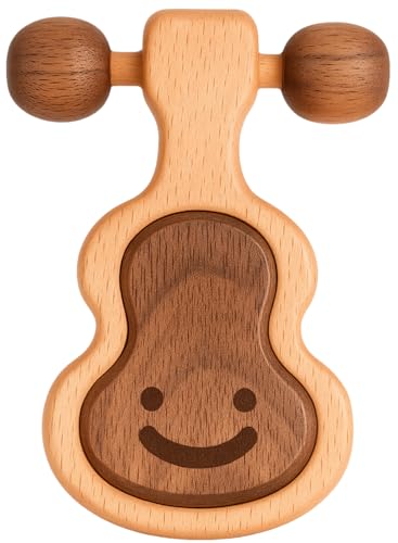 Image of Wooden Montessori Baby Toys 0-6 6-12 Months Guitar, Natural Wood Teething Toys Teether Rattle Babies 0 3 6 9 12 Months, Organic Beechwood Developmental Toy Newborn Infant Boys Girls Gift