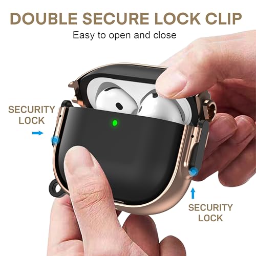 Image of Maxjoy for AirPods 4 Case with Lock, Cute AirPods 4 Case Lock Protective Hard AirPod 4 Generation Cover for Women Men with Keychain Clip for AirPod 4th Generation Cover 2024, Black /Rose Gold
