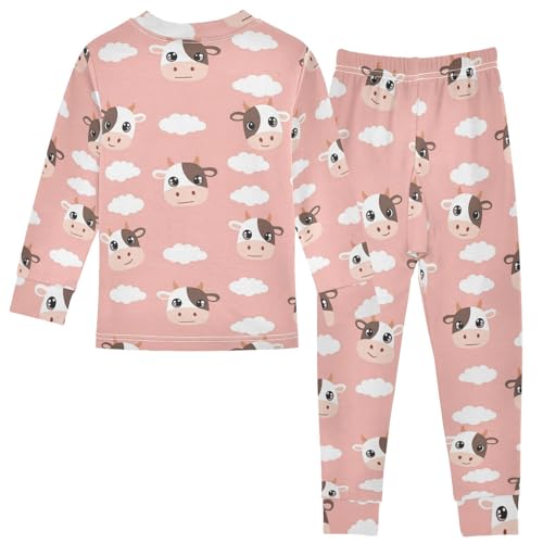 Pajama Sets Long Sleeve Cow Faces on Pink Soft Comfy Sleepwear 2 Piece PJS 3-8T3