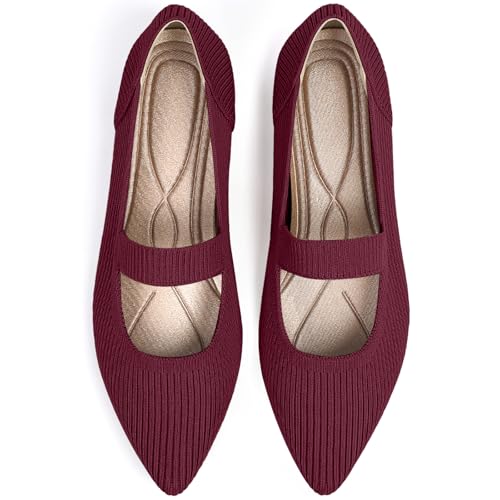 Image of TINGRISE Women's Flats Shoes Pointed Toe Knit Washable Ballet Comfortable Dressy Mary Jane Flat