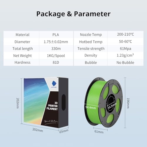 Image of Anycubic PLA 3D Printer Filament, Intelligent PLA Filament Enhanced Smart Printing, 3D Printing PLA Filament 1.75mm Dimensional Accuracy + /- 0.02mm, 1KG Reusable Spool (2.2 lbs), Spring Leaf