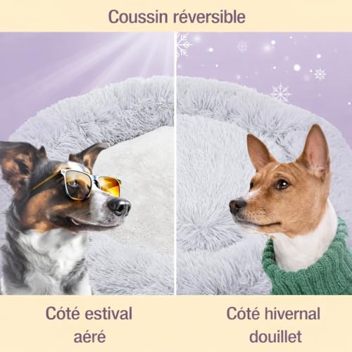 pfoten&nasen® Hundebett Wolke 7 (L – 85 cm, Hellgrau) – Rundes Donut-Kissen für mittelgroße Hunde – Waschbar mit abnehmbarem Bezug – Flauschiges Haustierbett