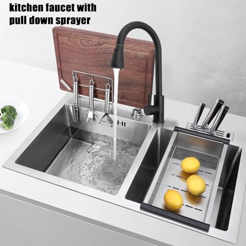Kitchen Faucet with Pull Down Sprayer Sink Faucets 1 Hole Black Single Handle Pull Out Kitchen Faucet for Farmhouse Camper Laundry Utility Rv Wet Bar - Image 4