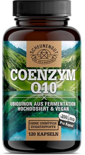 Q10 200mg je Kapsel - WICHTIG: Q10 Kapseln Hochdosiert mit bioaktivem Ubiquinon -Coenzym Q10 aus Deutschland- Laborgeprüft und Vegan I SCHEUNENGUT®