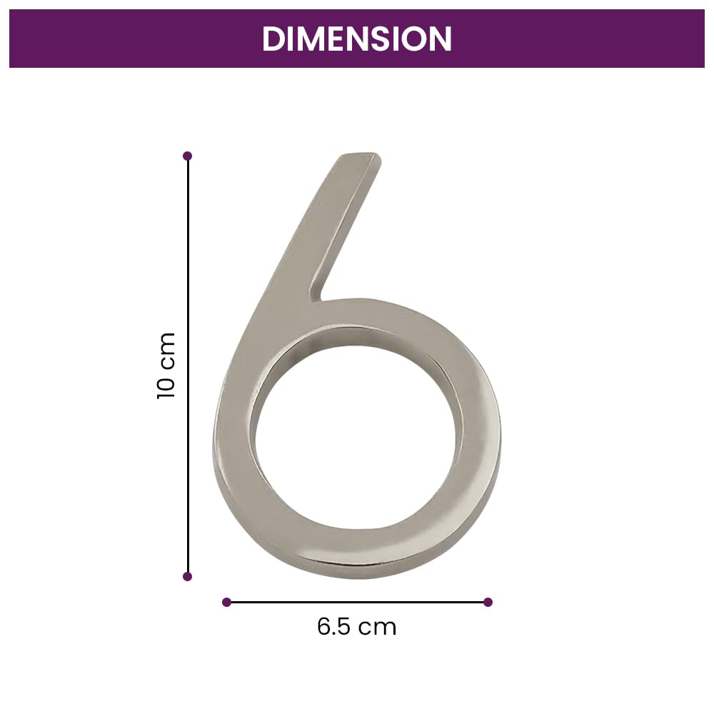DecorTwist® House Numbers for Outside Main Gate Silver Door Numbers for Outdoor Gate Hostel Hotel Lodge Apartment College Library Rack Number Warehouse 4 Inch Height (Number 6) — Amazon image 3