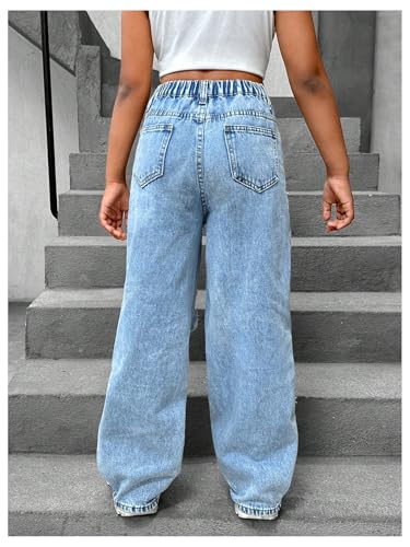 Floerns Girl's Distressed Jeans Baggy Wide Straight Leg Y2k Ripped Denim Pants2