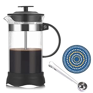 Menzs Kaffeepresse mit dreifachem Edelstahlfilter, französische Presse mit Glasgriff, hitzebeständiges Borosilikatglas